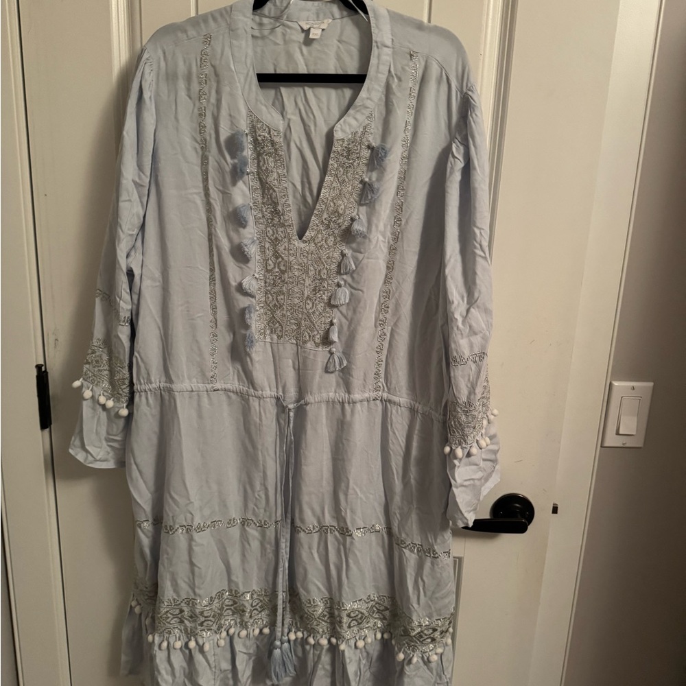 Monsoon Light Blue Embroidered Dress